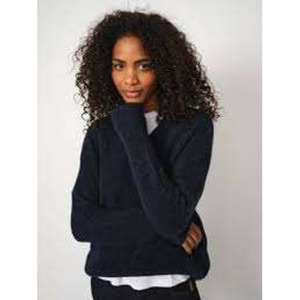 MOS MOSH Thora V-Neck Sweater Women XS Navy Alpaca Wool Fuzzy Knit Scandi Luxury